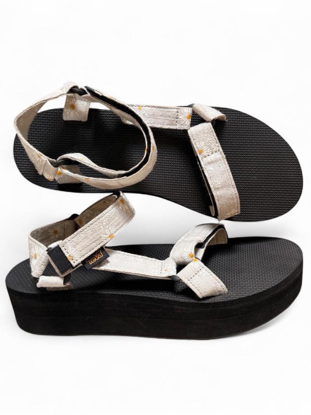 Teva Women's Cream Floral Strap Platform Sandals-Size 10